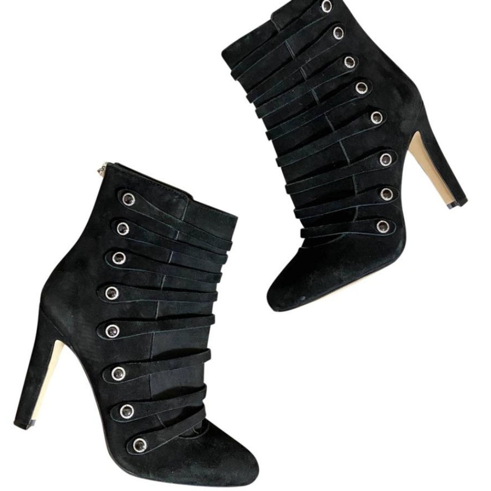 Karl Lagerfeld Gillian Strappy Black Suede Ankle Boot
